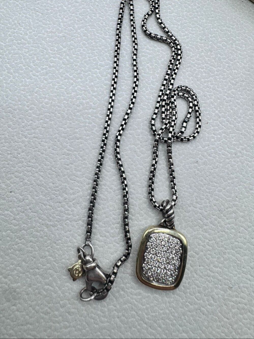 David Yurman 18K Yellow Gold & Sterling Silver Pavé Diamond Pendant Necklace 16"